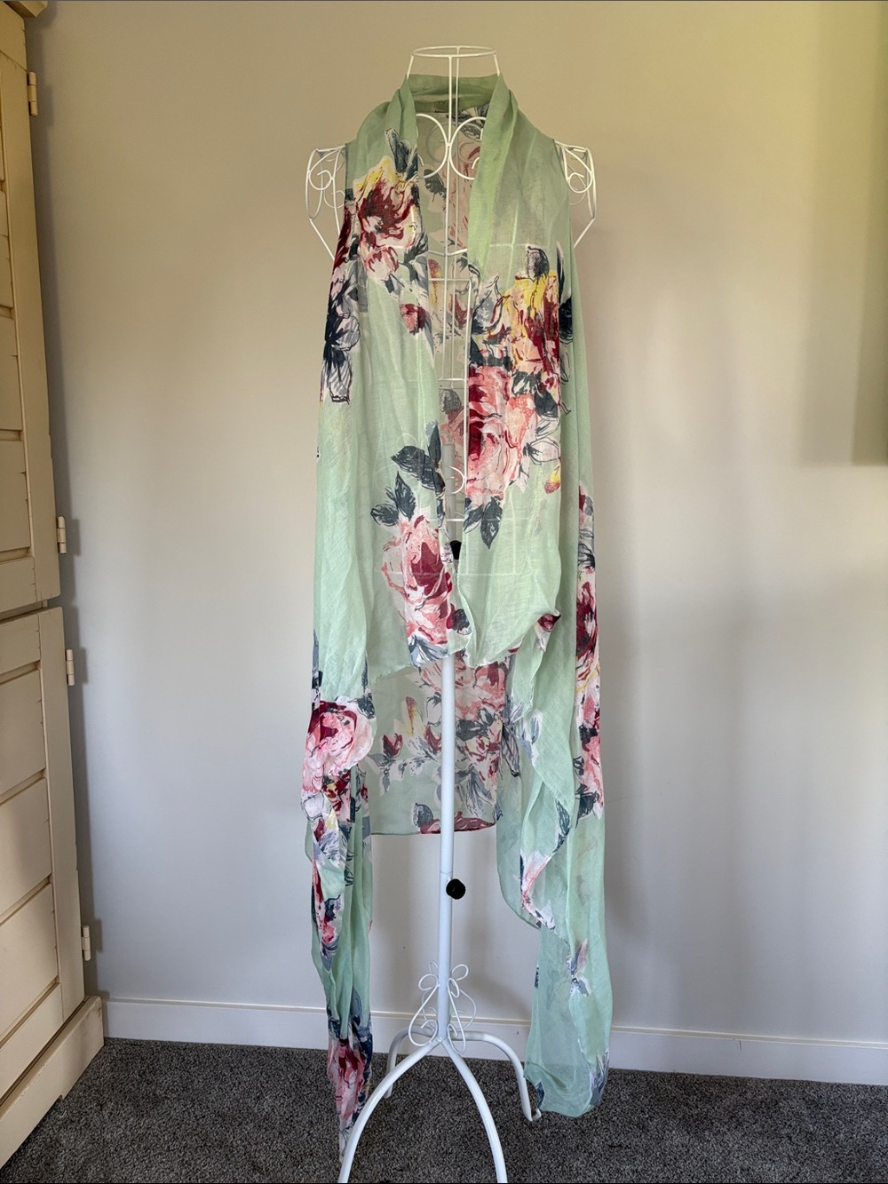 Floral Lightweight Mint Green Scarf Wrap